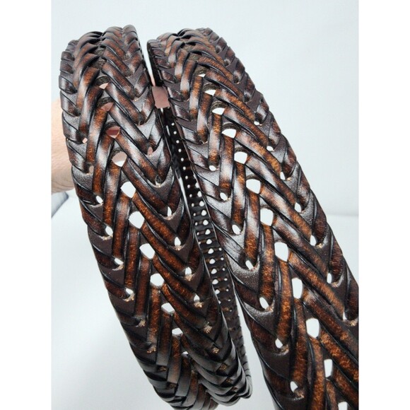 Mens Columbia Fully Adjustable Braided Casual Leather Belt 44 Cognac Brown Woven - Picture 5 of 15